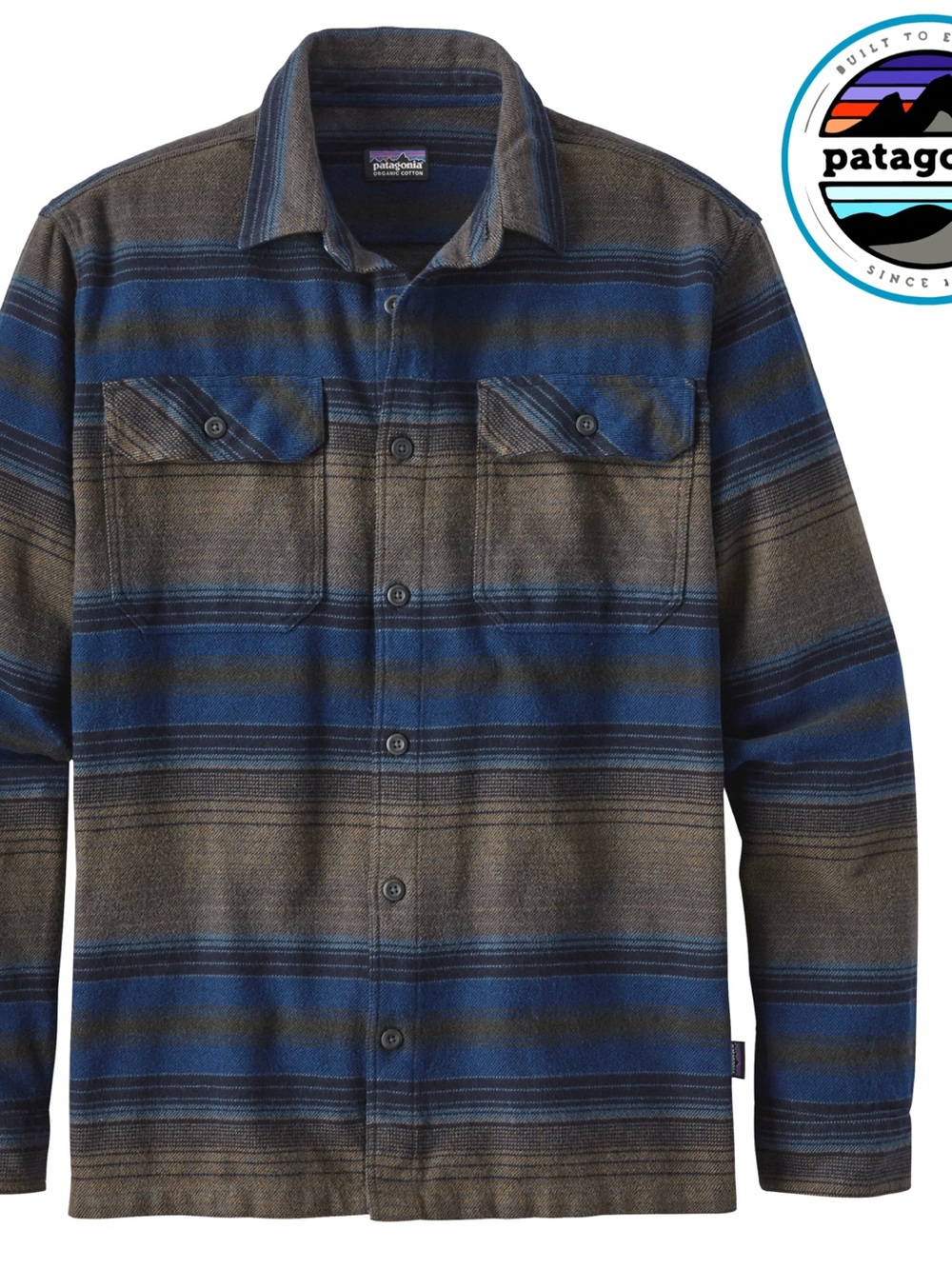 Patagonia Blue and Brown Striped Lightweight Shirt Jacket